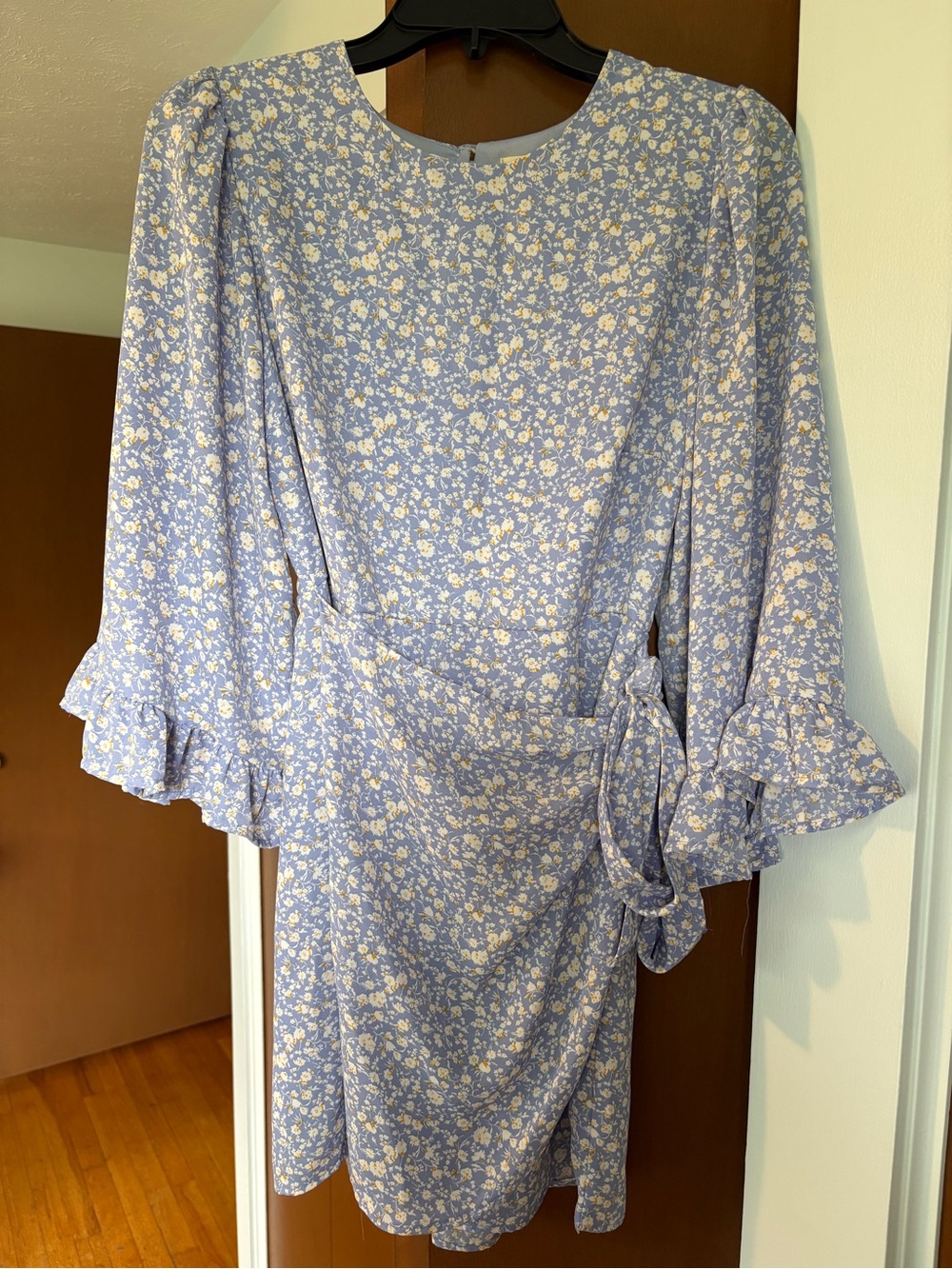 These Three Boutique Light Blue Floral Ruffle Sleeve Dress